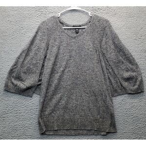 H by Halston Sweater Top Womens 2XS Gray Knit Shawl Overlay 3/4 Sleeve Pullover